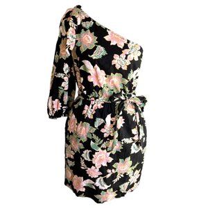 Who What Wear Womens Black Floral Print one Balloon Sleeve Shoulder Dress Sz XL
